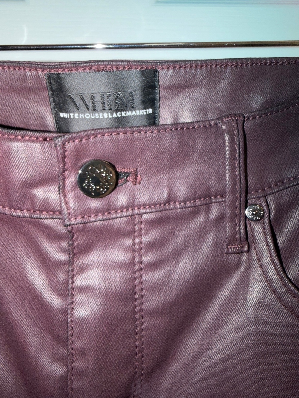 White House Black Market High Rise Slim Boot Coated Pants Burgundy Size 2 NWT - Picture 4 of 9